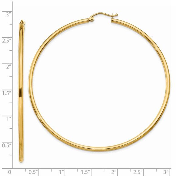 2mm x 65mm 14k Yellow Gold Classic Round Hoop Earrings - Picture 4 of 5